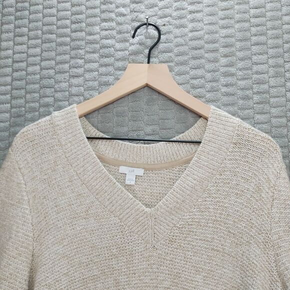 J. Jill Cream Knit V-Neck Sweater-Relaxed Fit-Cotton Blend-Medium - Picture 2 of 8